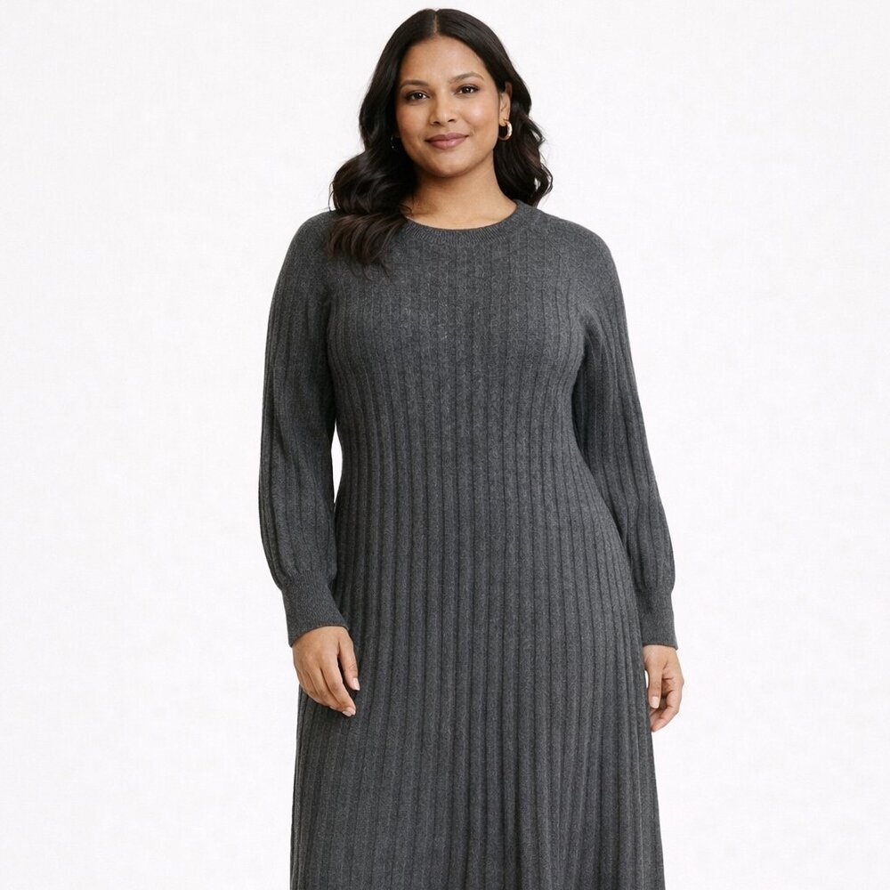 Nordstrom Ribbed Knit Midi Dress | Charcoal Gray | Size Large (Fits 12–14) NWT